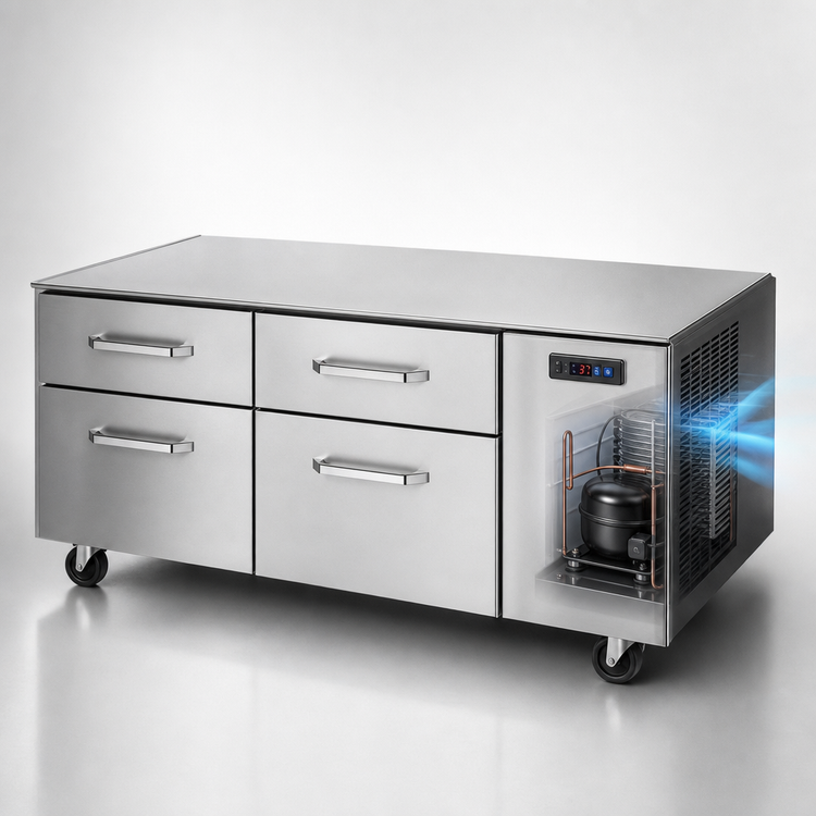 Product image #3 for Randell 105-Inch Self-Contained Refrigerated Chef Base Equipment Stand with 6 Drawers, Right-Side Compressor