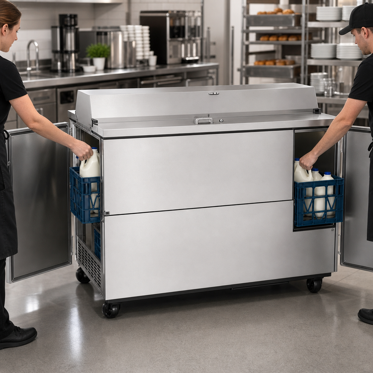 Product image #3 for Dual-Sided Mobile Milk Cooler Cart, 16-Crate Capacity, Stainless Steel, Forced-Air
