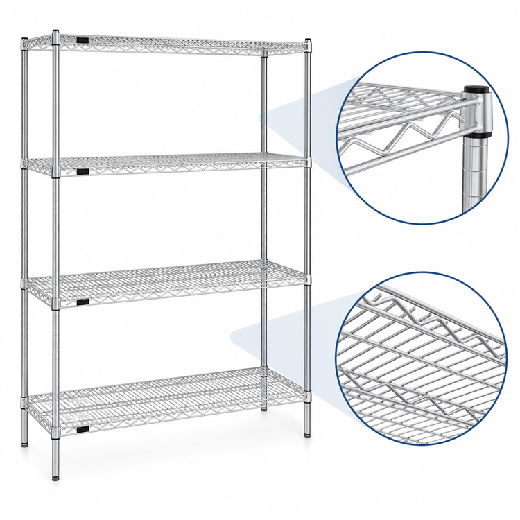Product image #3 for Redi-Pak 4-Tier Wire Shelving Unit with QuadTruss Shelves, 48"W x 18"D x 74"H, Stationary