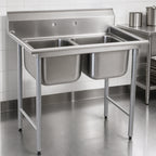 Thumbnail image #3 for Eagle Group 412-16-2-X Two-Compartment Commercial Sink, 41 x 27-1/2 Inches, 430 Stainless Steel, 9-1/2-Inch Backsplash