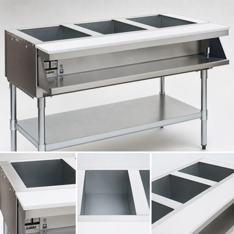 Product image #3 for Eagle Group 48-Inch Electric Water Bath Hot Food Table with 3 Open Wells, Open Cabinet Base, 240V