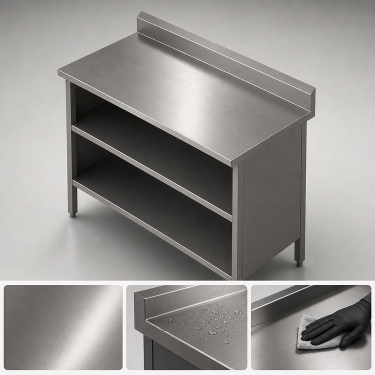 Product image #3 for John Boos Enclosed Base Stainless Steel Work Table, Open Front, 72 x 24 Inches, 16 Gauge Top with 5 Inch Backsplash