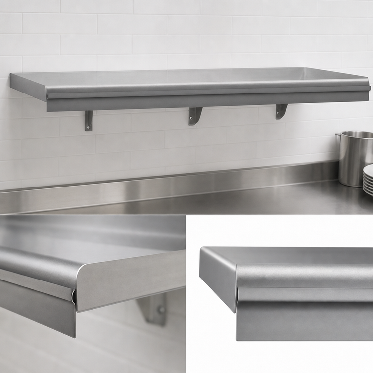 Product image #3 for Eagle Snap-n-Slide Wall-Mounted Stainless Steel Shelf, 72 in. W x 12 in. D, Rolled Front Edge
