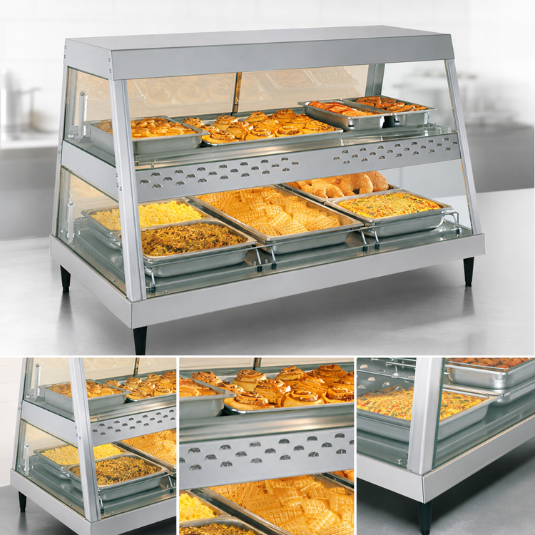 Product image #3 for Hatco Glo-Ray 45.5-Inch Heated Countertop Food Display Case with Glass Front, 3-Pan Dual Shelf and Humidity