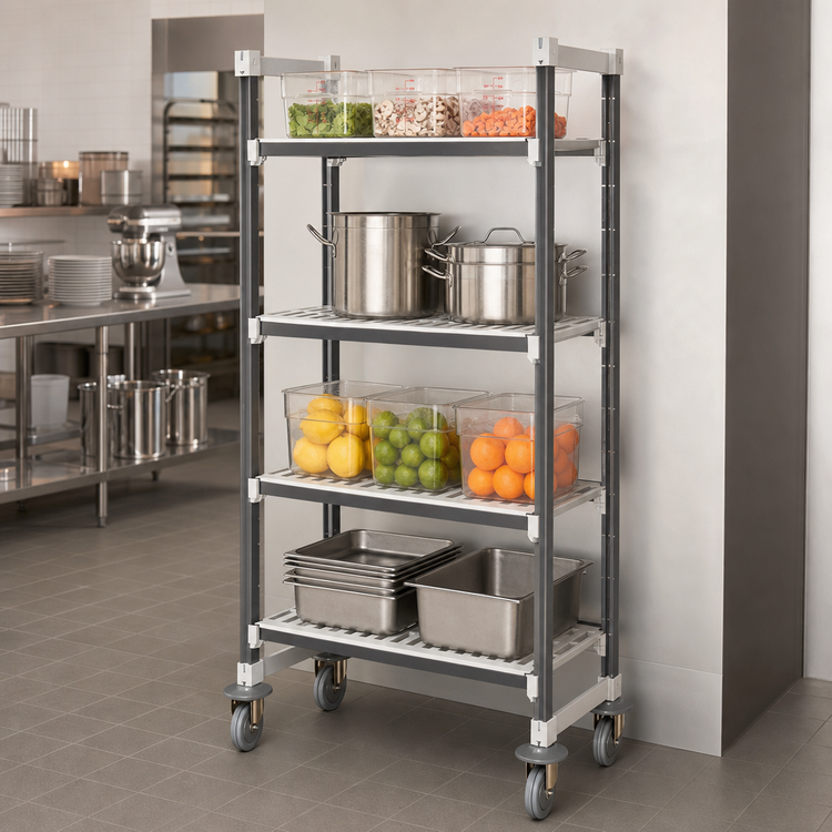 Product image #3 for Cambro Camshelving Elements XTRA 4-Tier Vented High-Density Mobile Starter Unit, 21 x 54 x 70-1/4 Inches, Speckled Gray