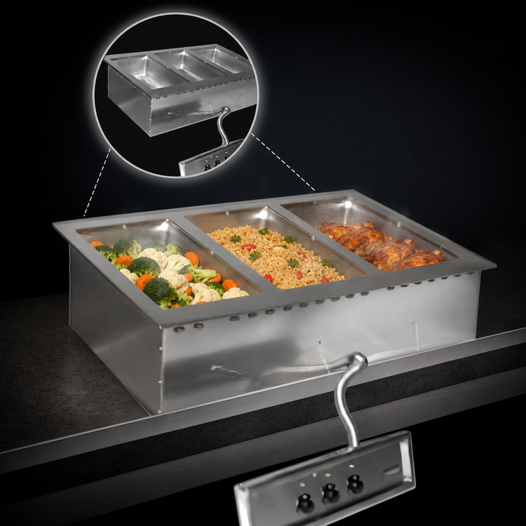 Product image #3 for Eagle Group 3-Well Drop-In Electric Hot Food Well with Drain, Wet/Dry, 120V