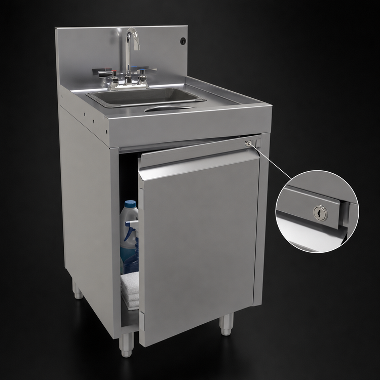 Product image #3 for Glastender 18-Inch Wide Underbar Wet Waste Sink Cabinet Base with Lockable Door and Dry Waste Chute