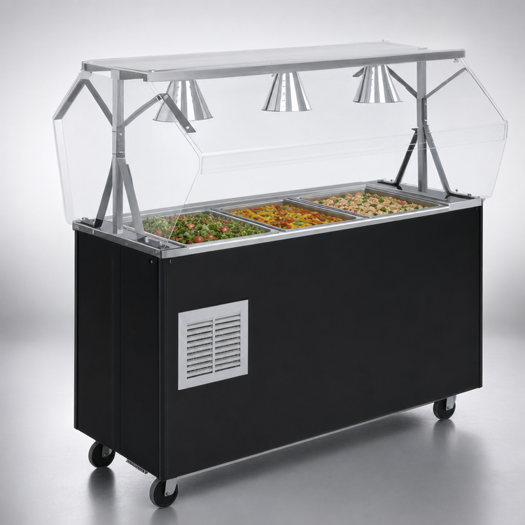 Product image #3 for Vollrath 2-Series Affordable Portable Refrigerated 3-Pan Cold Food Buffet Station with Clear Acrylic Breath Guard