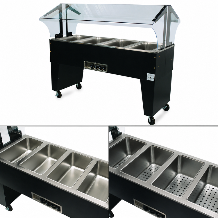 Product image #3 for Advance Tabco Triumph Supreme Portable Electric Hot Food Buffet Table, 4-Well, Open Base, Double-Sided Sneeze Guard, 208/240V
