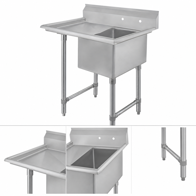 Product image #3 for Economy One-Compartment Stainless Steel Sink with 24-Inch Left Drainboard, 18 x 24 x 14 Bowl