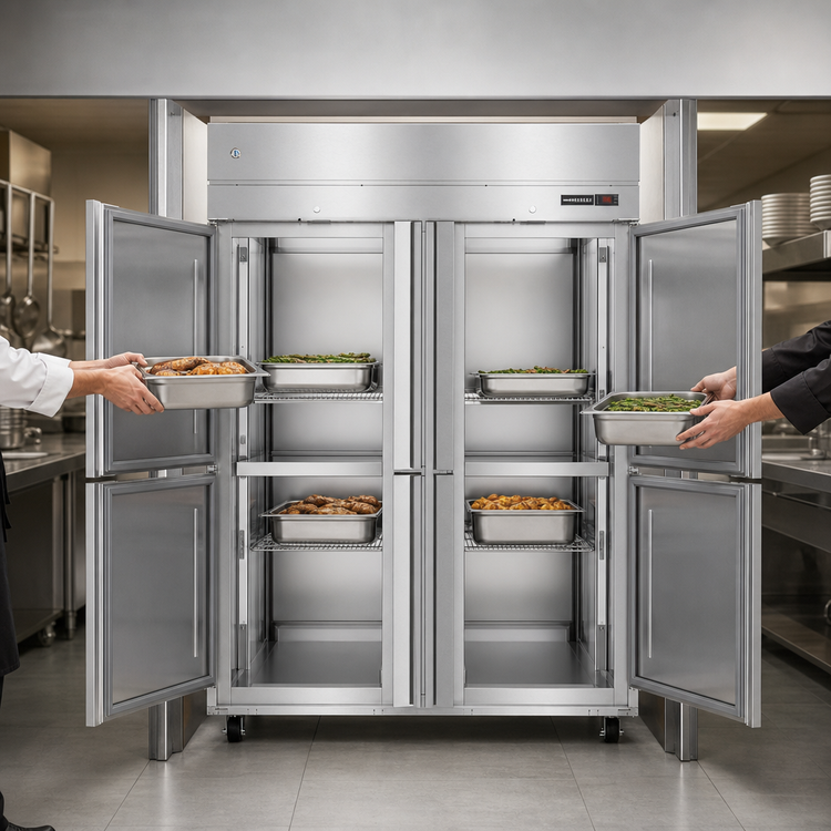 Product image #3 for Hoshizaki Pass-Thru Upright Heated Holding Cabinet, 2 Section, Half Stainless Steel Doors