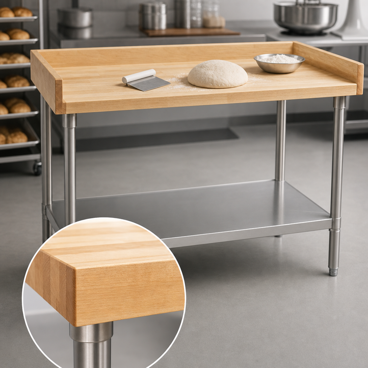 Product image #3 for Eagle Group 60-Inch x 30-Inch Baker's Top Work Table with 1-3/4-Inch Hardwood Top, 4-Inch Splash, and Undershelf