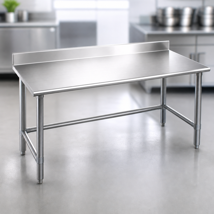 Product image #3 for Eagle Group Budget Series 60" x 24" Stainless Steel Work Table with 4-1/2" Backsplash and Galvanized Tubular Base