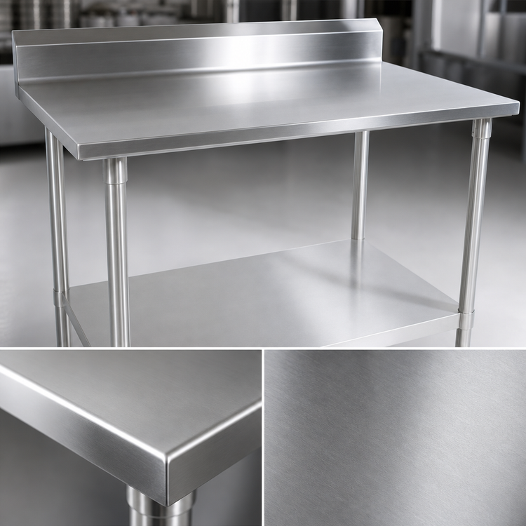 Product image #3 for John Boos Stallion 72" W x 36" D Stainless Steel Top Work Table with 5" Backsplash, Safety Edge and Adjustable Undershelf
