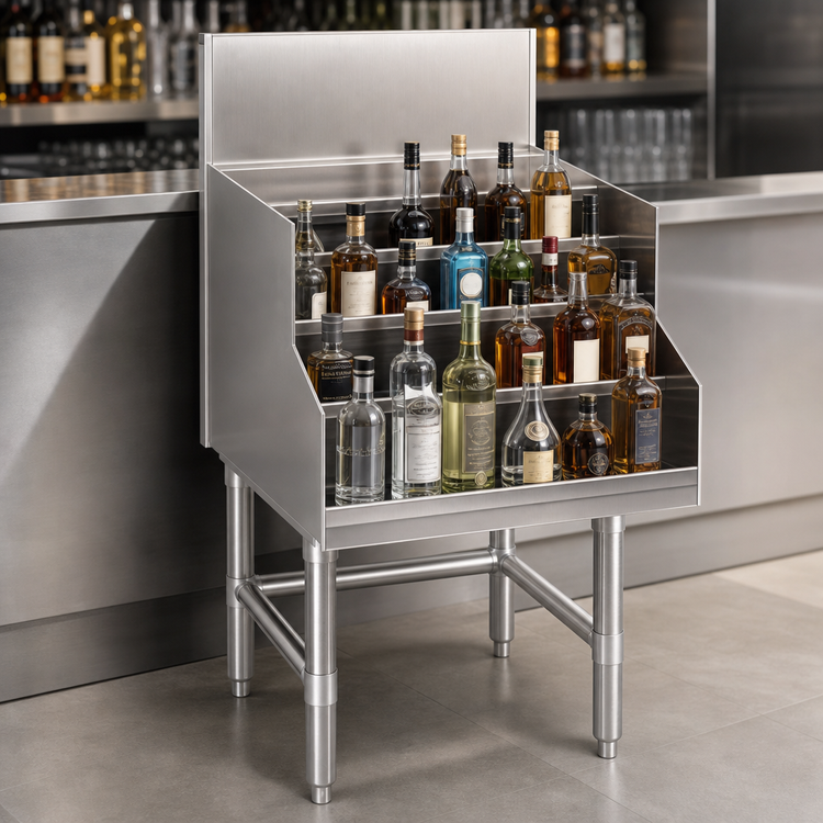 Product image #3 for Eagle Group Spec-Bar 18-Inch Wide Double Speed Rail Underbar Liquor Bottle Display, 4-Step
