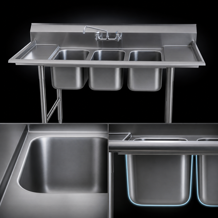 Product image #3 for Eagle Group 72-Inch 3-Compartment Convenience Store Sink with Left and Right Drainboards