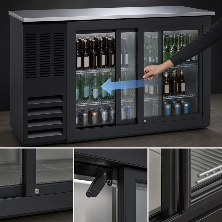 Product image #3 for Beverage-Air 58-Inch Two-Section Back Bar Refrigerator with Sliding Glass Doors and Stainless Steel Top