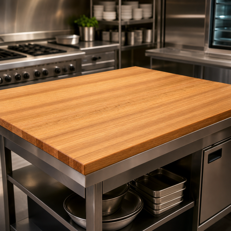 Product image #3 for Appalachian Red Oak Edge Grain Island Countertop with Full-Length Rails, 48 Inch x 48 Inch x 1-3/4 Inch, Penetrating Oil Finish