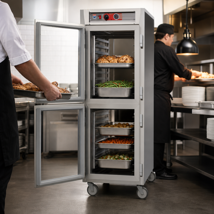 Product image #3 for Metro C5 6 Series Full-Height Mobile Pass-Thru Heated Holding Cabinet with Dutch Double-Pane Tempered Glass Doors