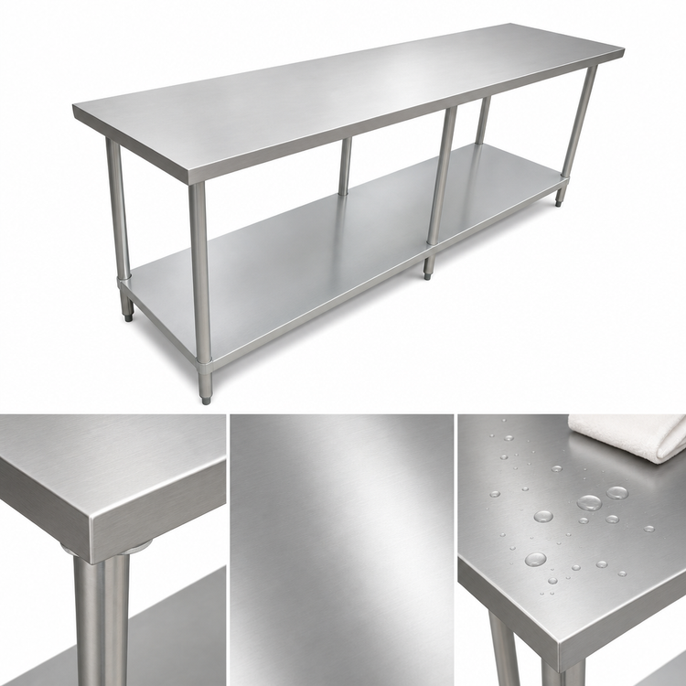 Product image #3 for Omcan Elite Series 84" x 30" x 34" Stainless Steel Flat Top Work Table with Galvanized Undershelf