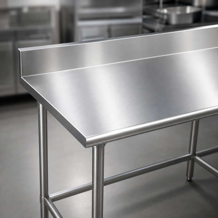 Product image #3 for Advance Tabco 120" x 30" Open Base 14-Gauge 304 Stainless Steel Work Table with 5" Backsplash