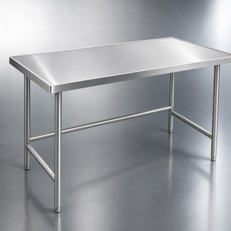 Product image #3 for Advance Tabco 84-Inch x 36-Inch 14-Gauge 304 Stainless Steel Work Table with No-Drip Edge and Galvanized Open Base