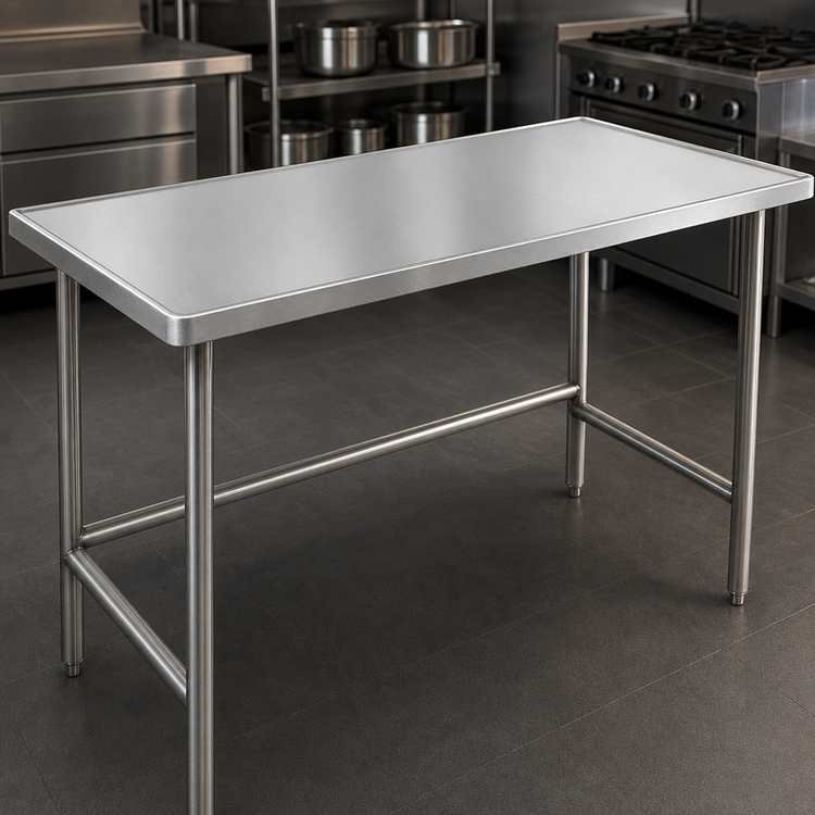 Product image #3 for Advance Tabco 144-Inch x 30-Inch 14-Gauge 304 Stainless Steel Work Table with Countertop Non-Drip Edge