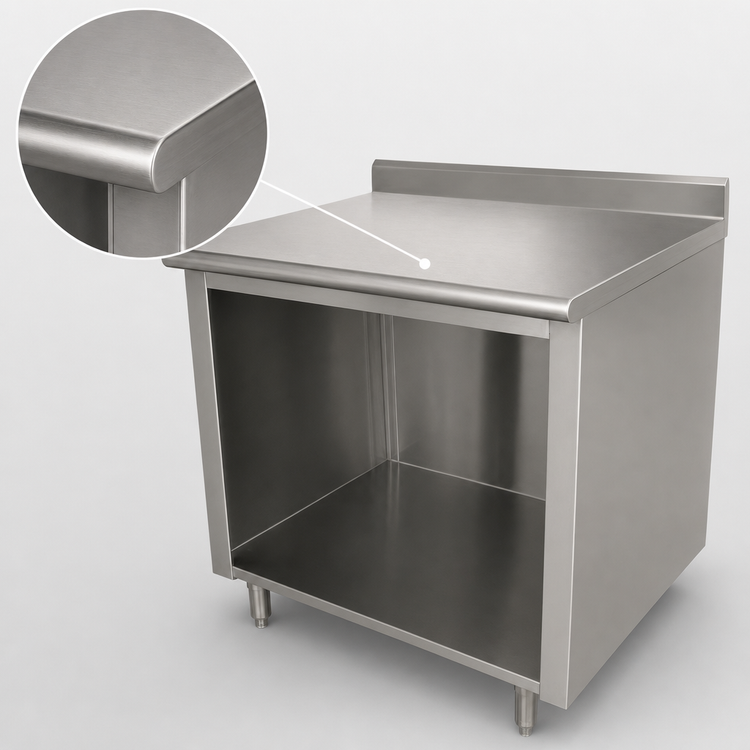 Product image #3 for Advance Tabco 84-Inch x 30-Inch Stainless Steel Work Table with Open Front Cabinet Base and 5-Inch Backsplash