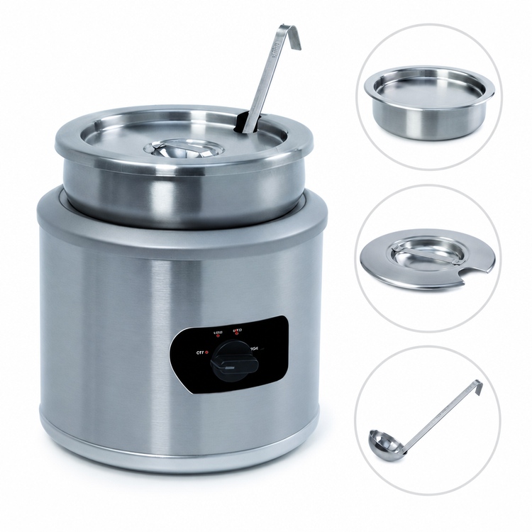 Product image #3 for Nemco Countertop Round Cooker/Warmer, 7 Quart, Stainless Steel, with Inset, Cover & Ladle