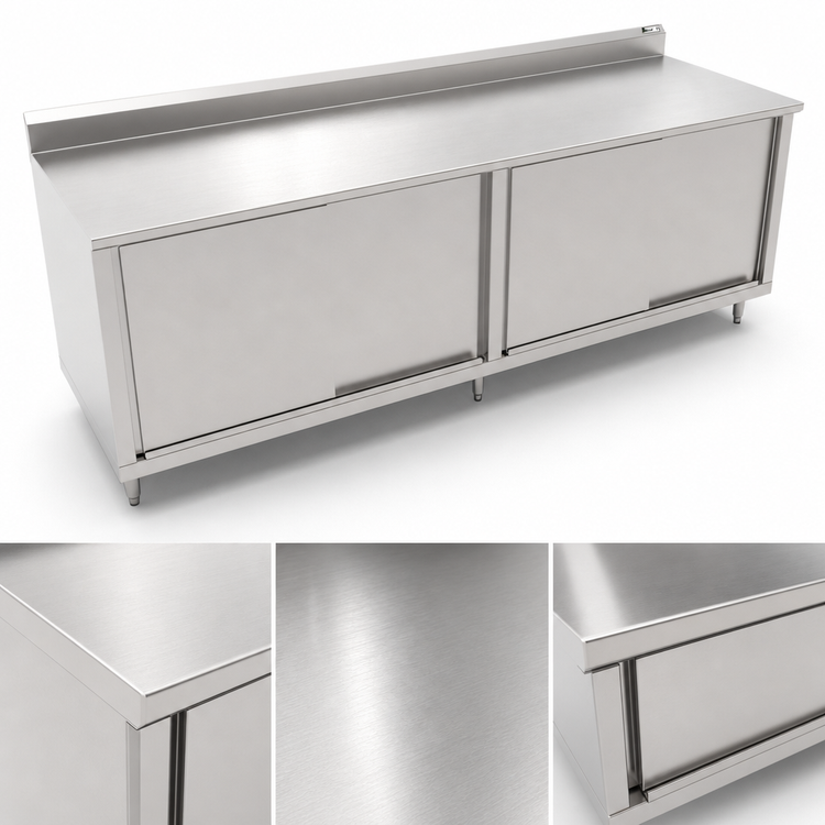 Product image #3 for John Boos Enclosed Stainless Steel Work Table with Sliding Doors, 96 x 24 Inch, 5-Inch Backsplash