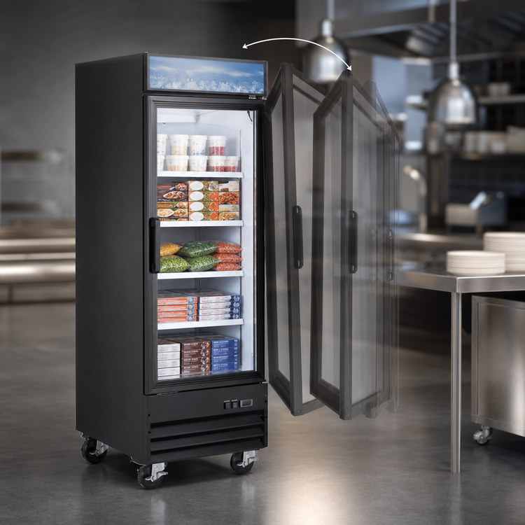 Product image #3 for Omcan USA 31-Inch One-Section Black Glass Door Reach-In Display Freezer, 23 Cu. Ft.