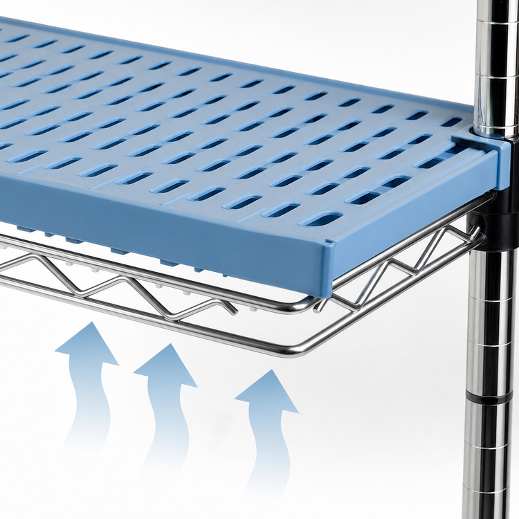 Product image #3 for QuadPlus 42" x 18" Louvered Blue Polymer Shelf Mat with Chrome Wire Frame