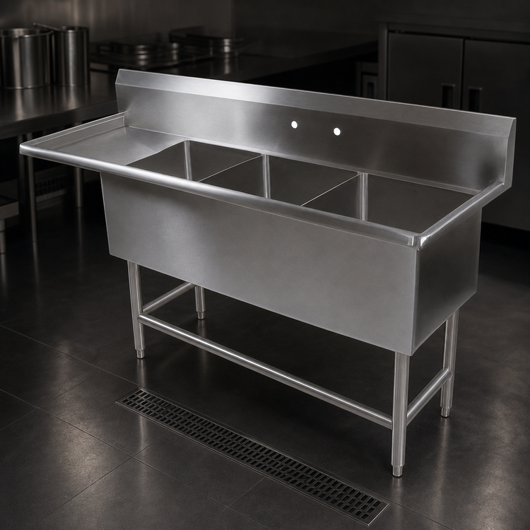 Product image #3 for John Boos Pro-Bowl 3-Compartment Sink with 30-Inch Left Drainboard and 12-Inch Deep Bowls