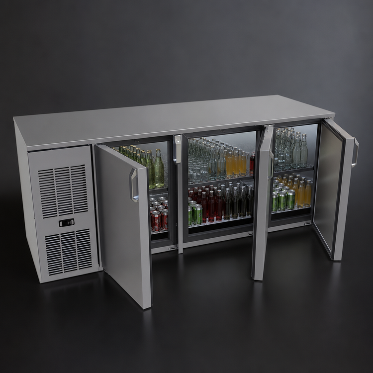 Product image #3 for Glastender CP1FL72 72-Inch Pass-Thru Three-Section Front-Serviced Low-Profile Back Bar Cooler