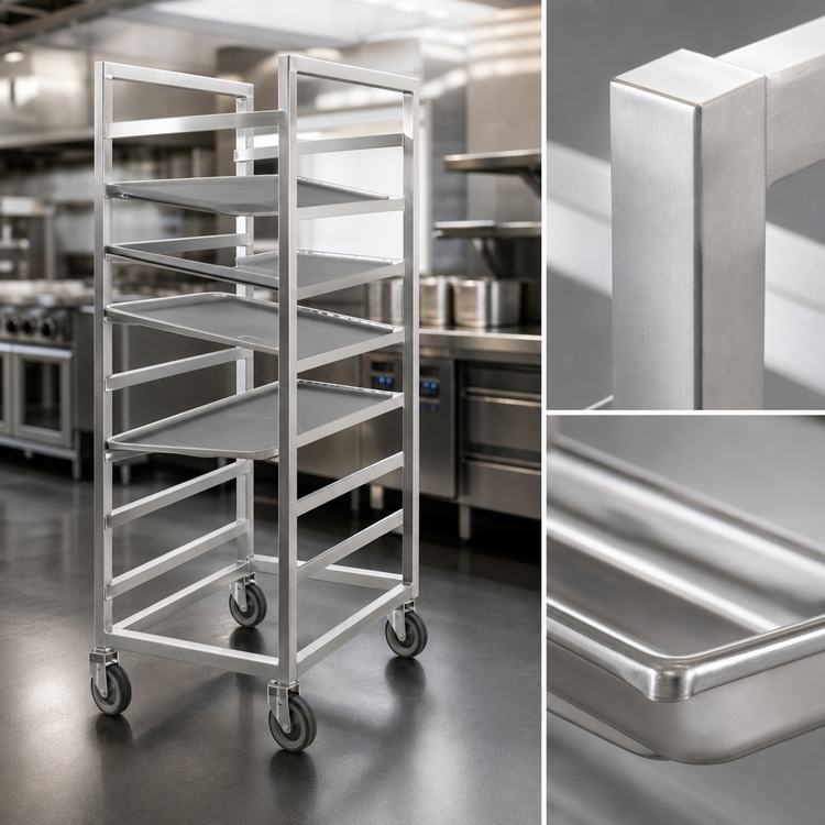 Product image #3 for Channel Manufacturing 304 Stainless Steel Mobile Cafeteria Tray Rack, Single Section, End Load, 40-Tray Capacity