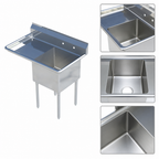 Thumbnail image #3 for Sapphire Manufacturing SMS-1416L Freestanding 1-Compartment Stainless Steel Sink with Left Drainboard, 14 x 16 x 14 in Basin, 9-3/4 in Backsplash