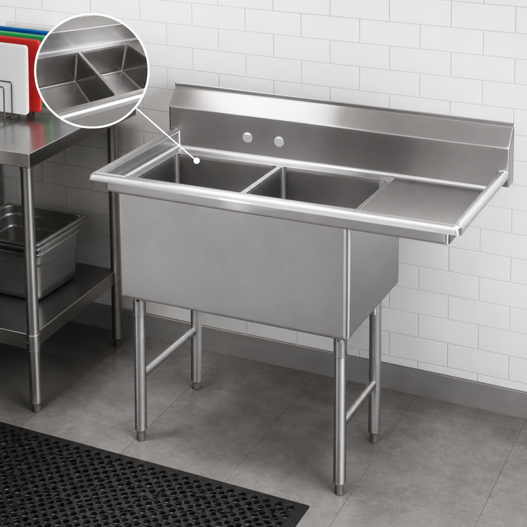 Product image #3 for Advance Tabco FS-2-1620-18R 2-Compartment Fabricated Sink with Right Drainboard, 16 x 20 x 14-Inch Bowls