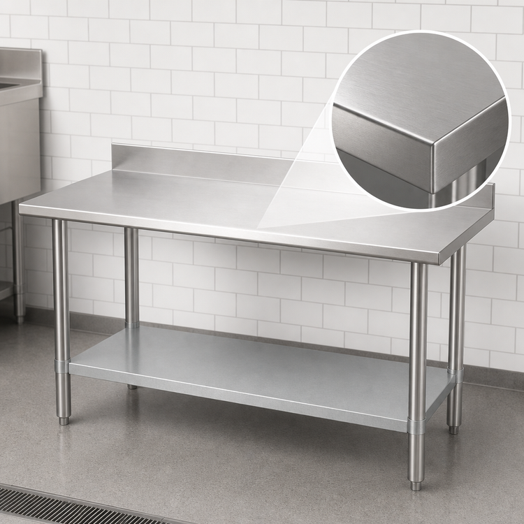 Product image #3 for Duke 30 x 24 Inch 14-Gauge 300 Series Stainless Steel Work Table with 5-Inch Riser and Galvanized Undershelf
