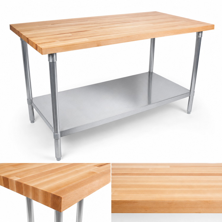 Product image #3 for John Boos HNS16 48-Inch x 36-Inch Northern Hard Rock Maple Wood Top Work Table with Adjustable Undershelf