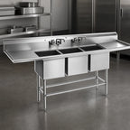 Thumbnail image #3 for Eagle Group Spec-Master FN2472-3-30-14/3 3-Compartment Stainless Steel Sink, 138-Inch, 24x24x14-Inch Bowls, Dual 30-Inch Drainboards