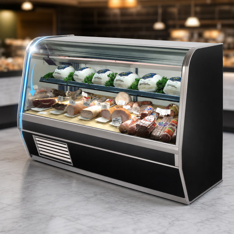 Product image #3 for Howard-McCray 32E Series 50 Inch Curved Glass Full-Service Deli Meat & Cheese Service Case with Self-Contained Refrigeration