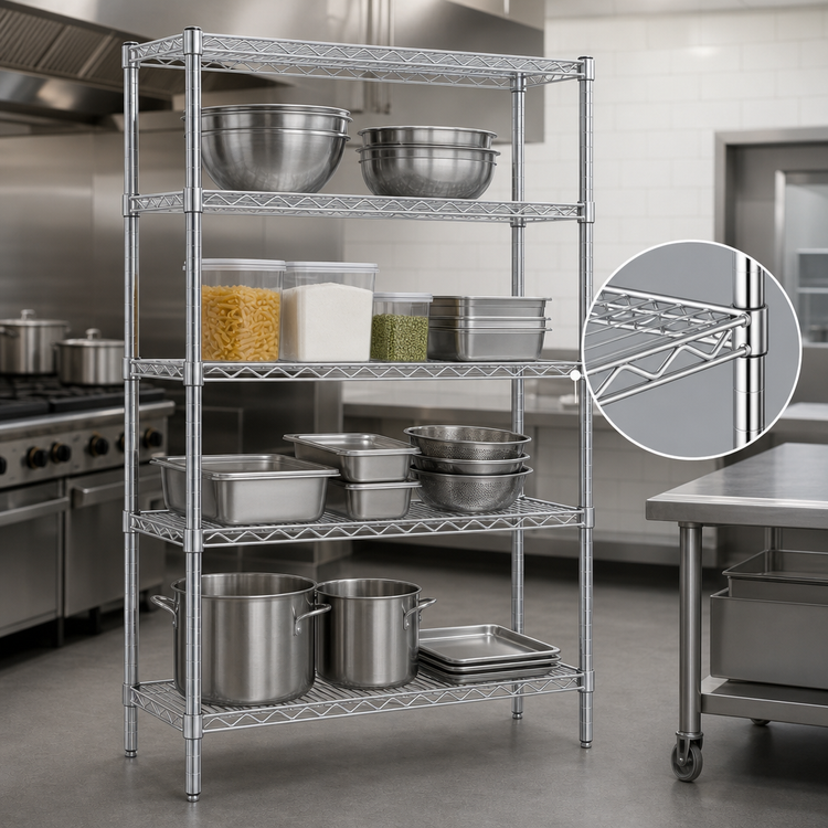 Product image #3 for Redipak Stationary 4-Tier Wire Shelving Unit, 36W x 18D x 63H, Chrome Finish