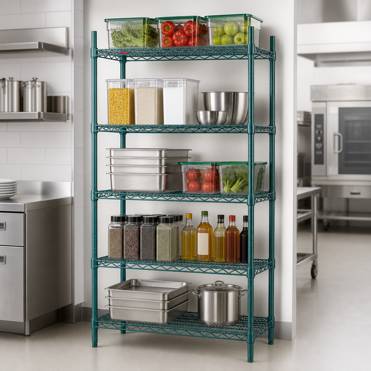 Product image #3 for Eagle Group Valu-Gard 5-Tier Wire Shelving Starter Unit, 42 in. x 24 in. x 74 in., Green Epoxy Finish