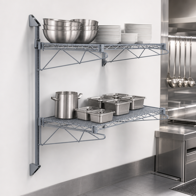 Product image #3 for Quantum Cantilever Double Shelf Wall-Mount Wire Shelving Unit, 42 x 12 Inches, Gray Epoxy Antimicrobial Finish