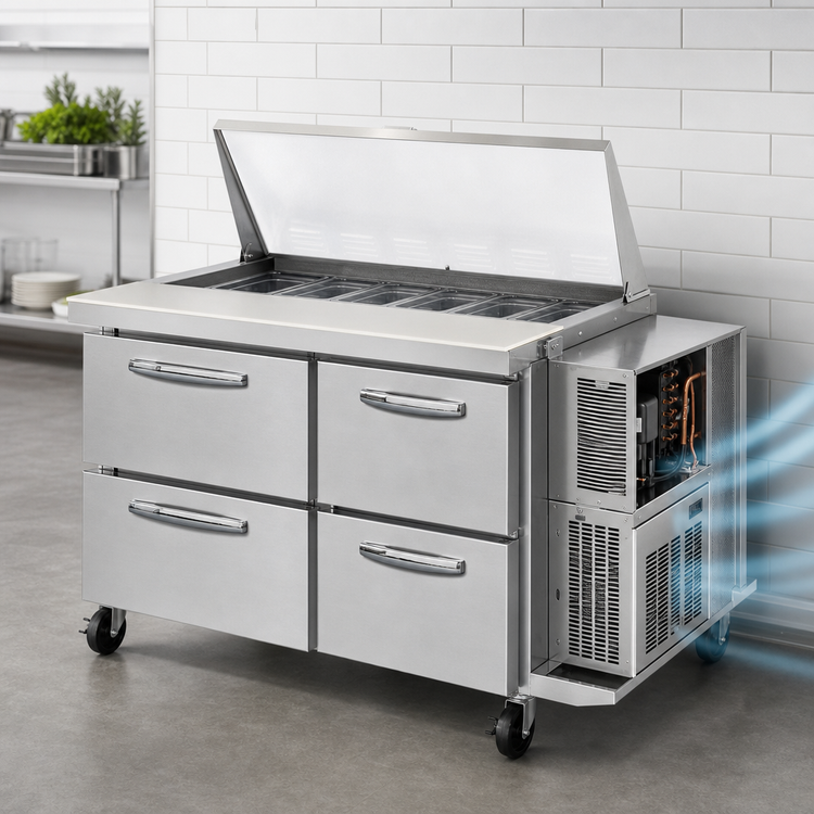 Product image #3 for Mighty Top SW60N18M-D 60" Two-Section Refrigerated Sandwich Prep Table with 4 Drawers