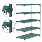 Thumbnail image #4 for Metro Super Erecta 5AA457K3 5-Shelf Add-On Wire Shelving Unit, 48 x 21 x 74 Inches, Epoxy-Coated Green