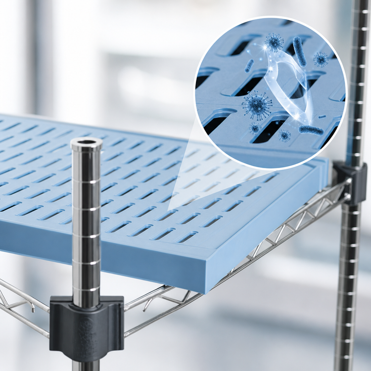 Product image #3 for Eagle Group QuadPlus Blue Louvered Polymer Shelf Mat with Chrome Quad-Adjust Frame, 30" x 24"
