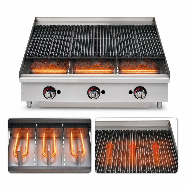 Product image #3 for Star-Max 36-Inch Countertop Gas Lava Rock Charbroiler, 120,000 BTU