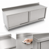 Thumbnail image #3 for John Boos 108-Inch x 30-Inch Stainless Steel Work Table with Cabinet Base, Sliding Doors, and 5-Inch Backsplash