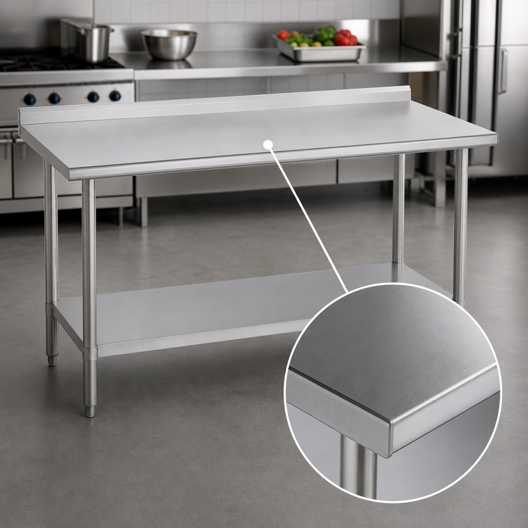 Product image #3 for Duke Deluxe Series Stainless Steel Work Table with 1-1/8" Riser and Stainless Undershelf, 72" W x 30" D